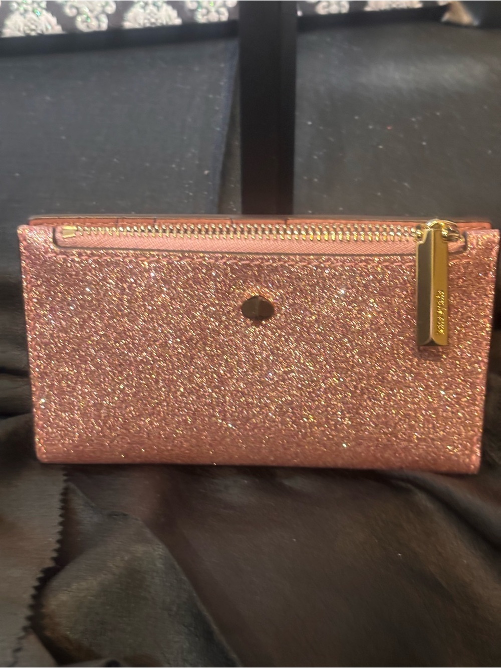 kate spade Rose Gold Glitter Zip Wristlet Wallet